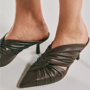 Anthropologie Maeve Twist-Strap Mule Heels in Dark Brown Leather Size 7.5